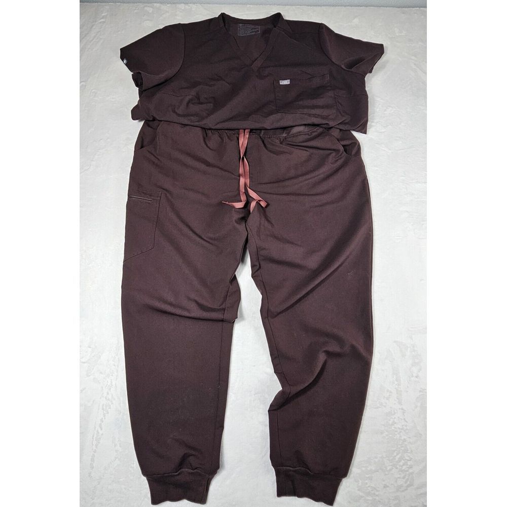 Figs Womens Technical Scrub Set Brown 3XL Top 3XLT Jogger Bottom Pockets Comfort
